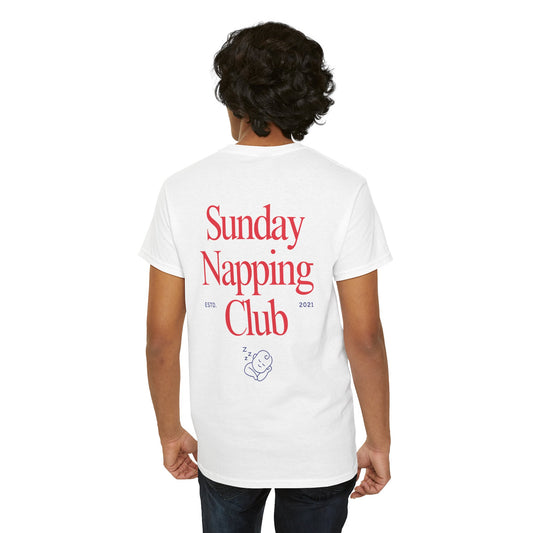 Sunday Napping Club (White) - Unisex Heavy Cotton Tee | Cozy & Playful Style