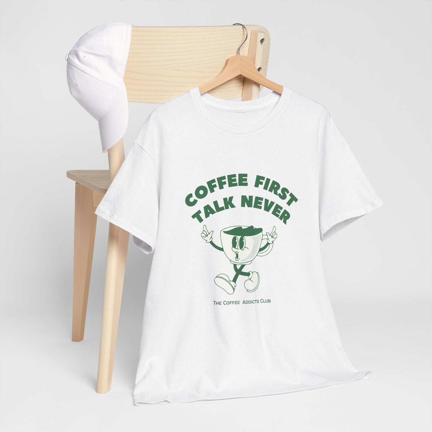 Coffee First, Talk Never - Unisex Heavy Cotton Tee | Witty & Comfortable