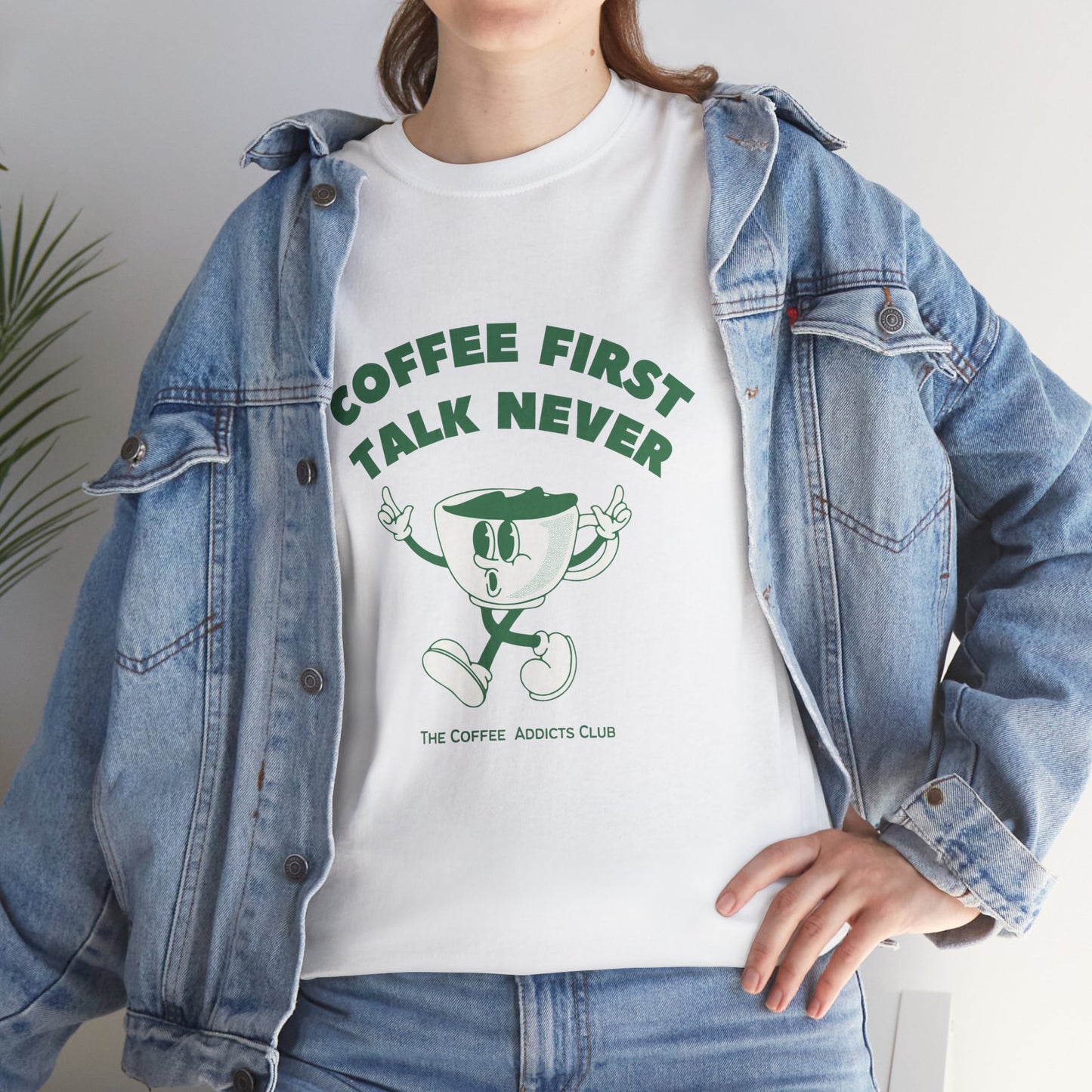 Coffee First, Talk Never - Unisex Heavy Cotton Tee | Witty & Comfortable